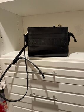 Valentino Black Embossed Logo Crossbody